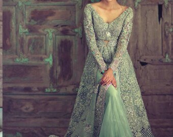 Mint Colour Jacket with Trail Lehenga