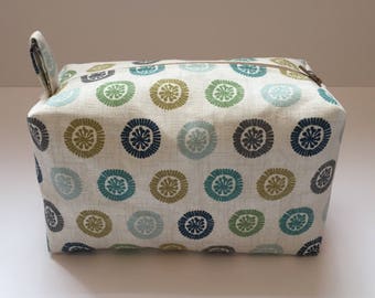 Large box makeup bag/ travel bag/ wash bag, made with cotton linen fabric and fully lined with water proof fabric