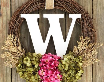 Wreath For Door, Monogram Wreath, Front Door Wreath , Summer Door Wreath, Door Wreath, Wedding Gift, Wreath With Letter, Bridal Shower Decor