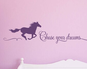 Chase your Dreams Wall Decal with Horse, Horse Wall Decals, Girls Room Decals, Equestrian Decals, Cowgirl Wall Decals, Vinyl Decals