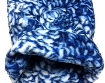 Medium Fleece White and Blue Flower Print Snuggle Sack for Hedgehogs, Ferrets, Rabbits, Guinea pigs, Hamster and Small Reptiles