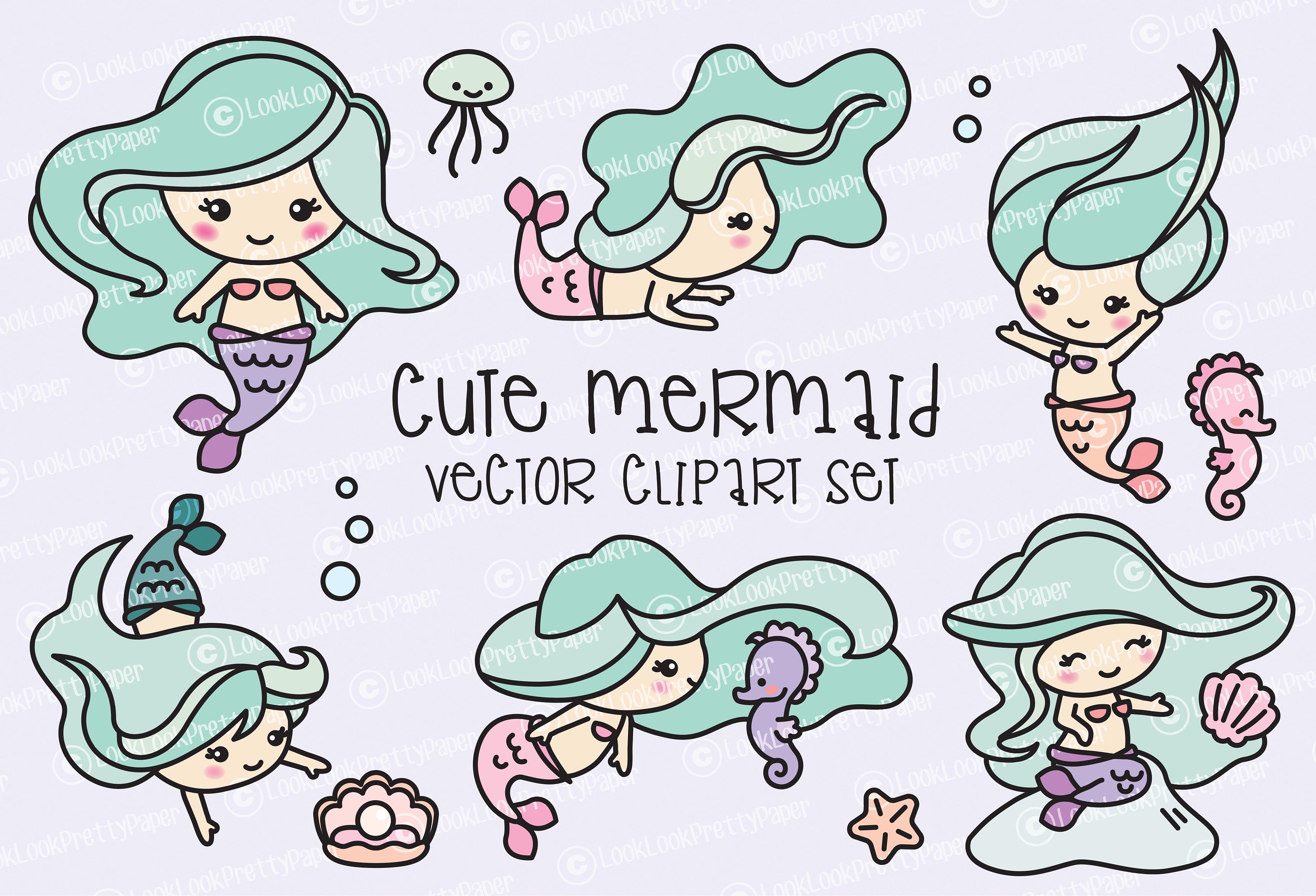 Premium Vector Clipart Kawaii Mermaids Cute Mermaids