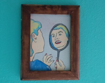 Mirror Lady #1- Folk art, outsider, original, Handmade