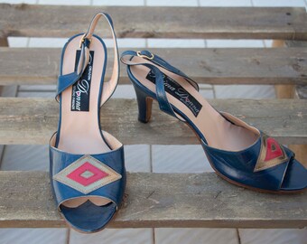 Vintage Shoes-Sandals open toe-ankle strap-Made in Italy-stock remaining 80s-new-not used-not used-heel 8 cm 36 en