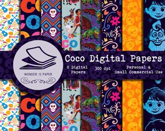 Coco Digital Papers - 8 Designs 12x12in, 30x30 cm - Ready to Print - High Quality