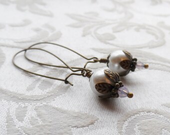 75% Off Clearance Sale,Light Milky Irridescent Pink, Pearl, Swarovski Crystal Earrings, Blossom, Bleeding Heart