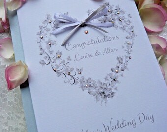 Handmade Personalised Wedding Card Floral Butterfly Heart