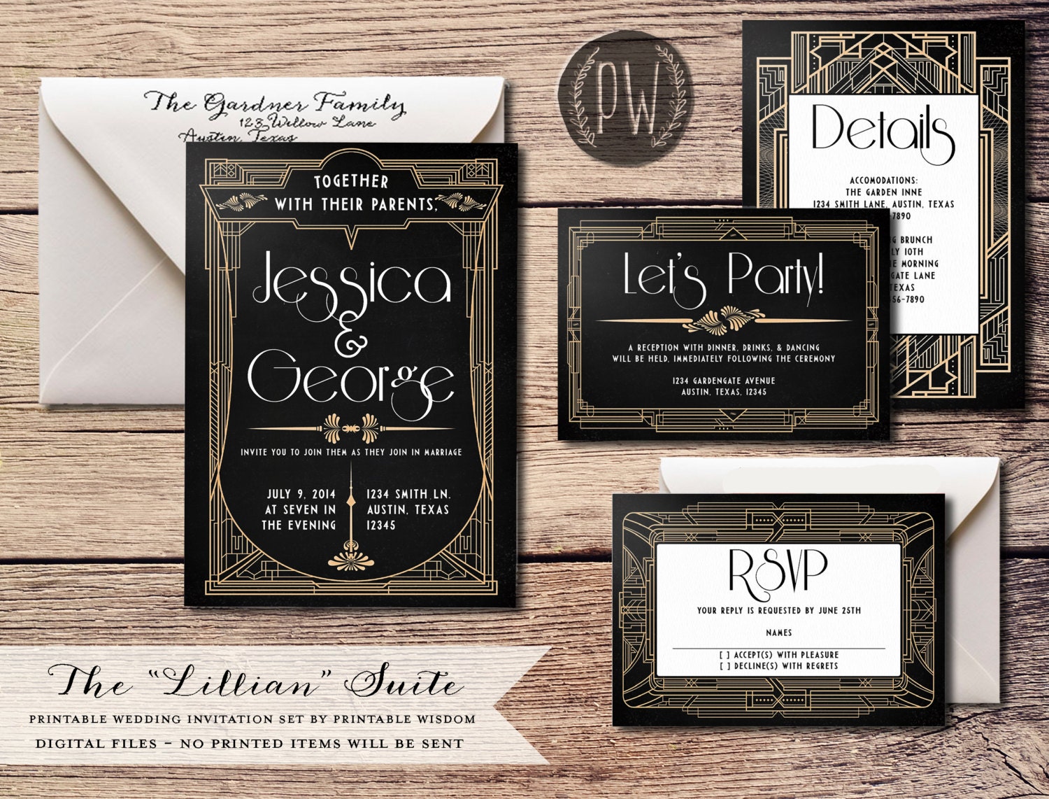 Art Deco Wedding Invitation Suite printable wedding invitation