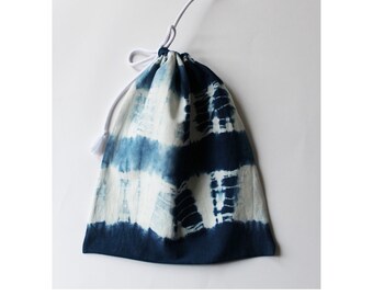 Drawstring bag, Pouch, Tie dye, Jewellery storage, Shibori, Toiletry storage, Organic, Blue, White, Bits and bobs, Natural dye, Make up bag