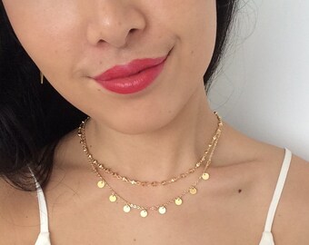 Gold Coin Necklace, Gold Disc necklace, Mini Circle Coin Necklace, Gold Boho Necklace, Dainty Gold Disk Necklace, Coin Necklace