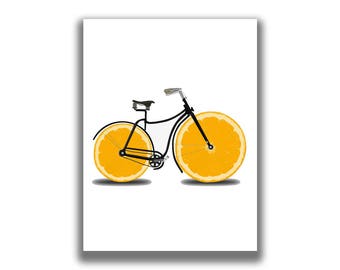 Bicycle Gifts, Bicycle Art, Bicycle Wall Art, Lemon Print, Food Printable, Bike Print, Vintage Retro Bicycles, Kitchen Art, Yellow Prints