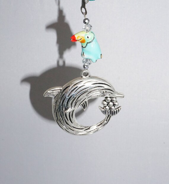 Silver Dolphin Parrot Focal Beach Theme Ceiling Fan Pull