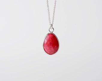 Ruby teardrop necklace on sterling silver