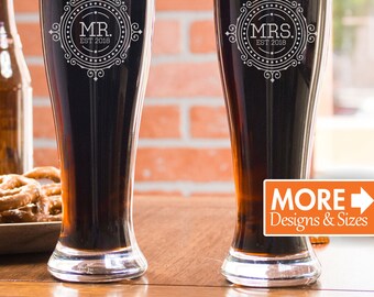 His And Hers Glasses, Mr And Mrs Beer Glasses, Engagement Beer Mugs, Beer Stein Glasses, Wedding Gifts, Personalized Beer Glasses