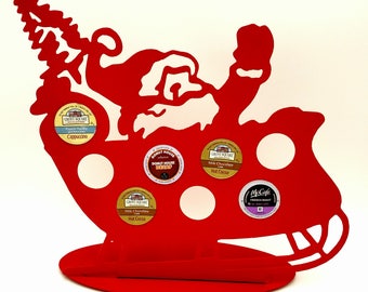 Java, Christmas, Decorative, Keurig Cup, Coffee, K-Cup, Coffee Bar, K Cup Holder, Caffeine Lover, Holiday, Custom USA Made, Santa Sleigh.