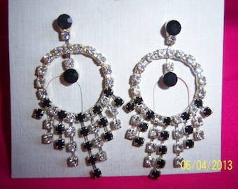 Vintage Rebecca Malone Black and Clear Articulated Crystal Earrings