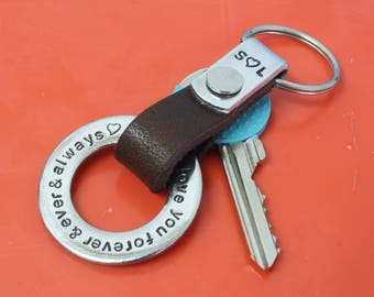 His Her Leather Keychain,Personalized Leather Keyring,Gift for Him,Custom Leather KeyFob,Keychain for Men,Anniversary Gift for Him,keychain