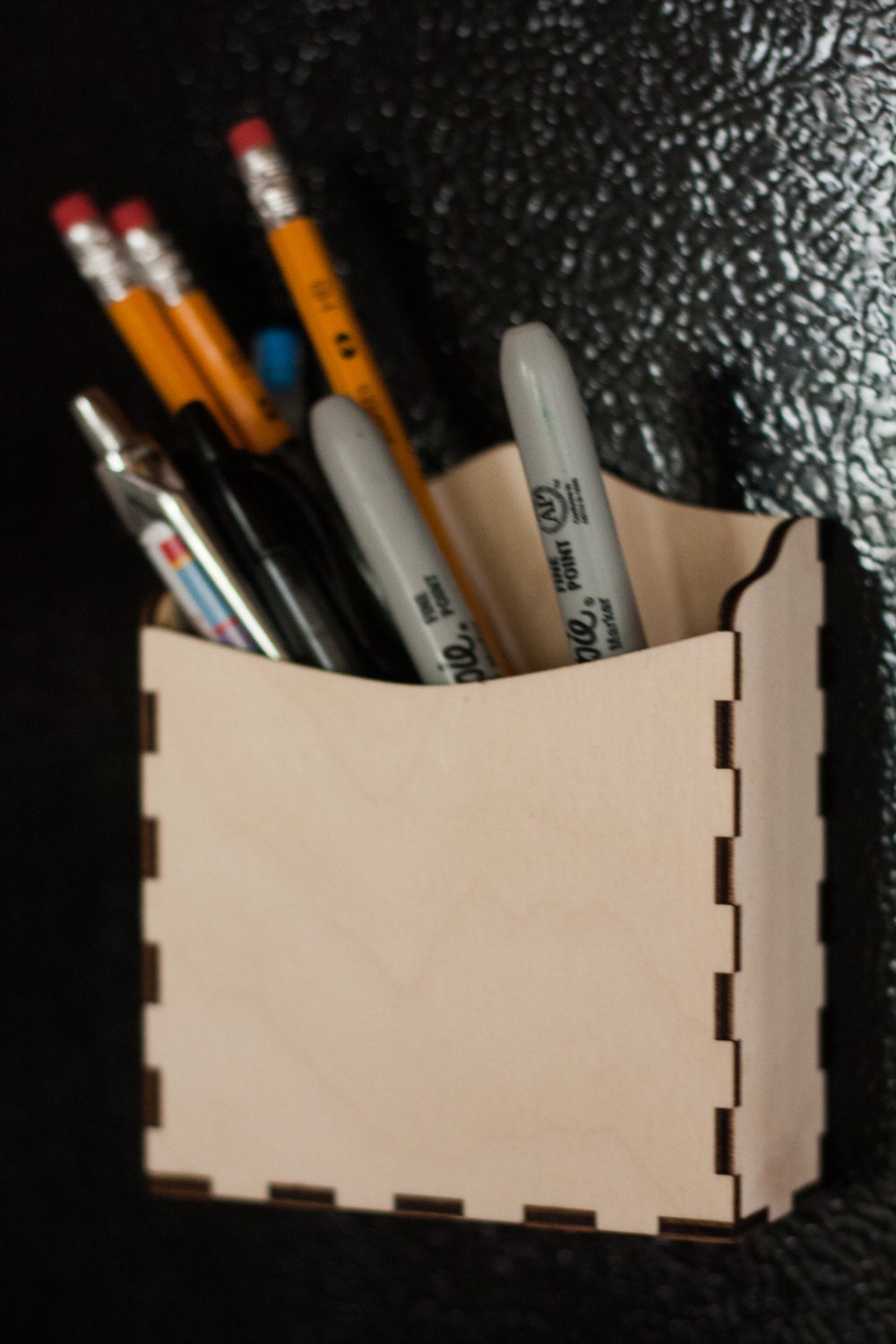 pencil holder box wooden organize pens fridge