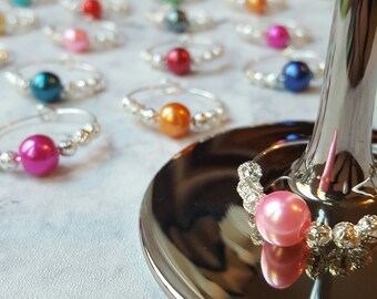 Hand Made Coloured Bead with Silver Plated Decoration Wine Glass Charms! Free UK shipping!