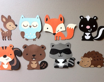 Set of 8 Woodland Animals - Deer, Owl, Squirrel, Skunk, Beaver, Hedgehog, Fox, Raccoon