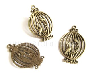 3 charms metal birdcage bronze 34 x 21 mm