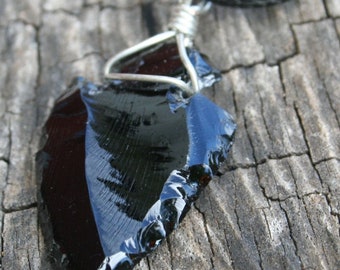 1pc wire-wrapped Black Obsidian Arrowhead Pendant