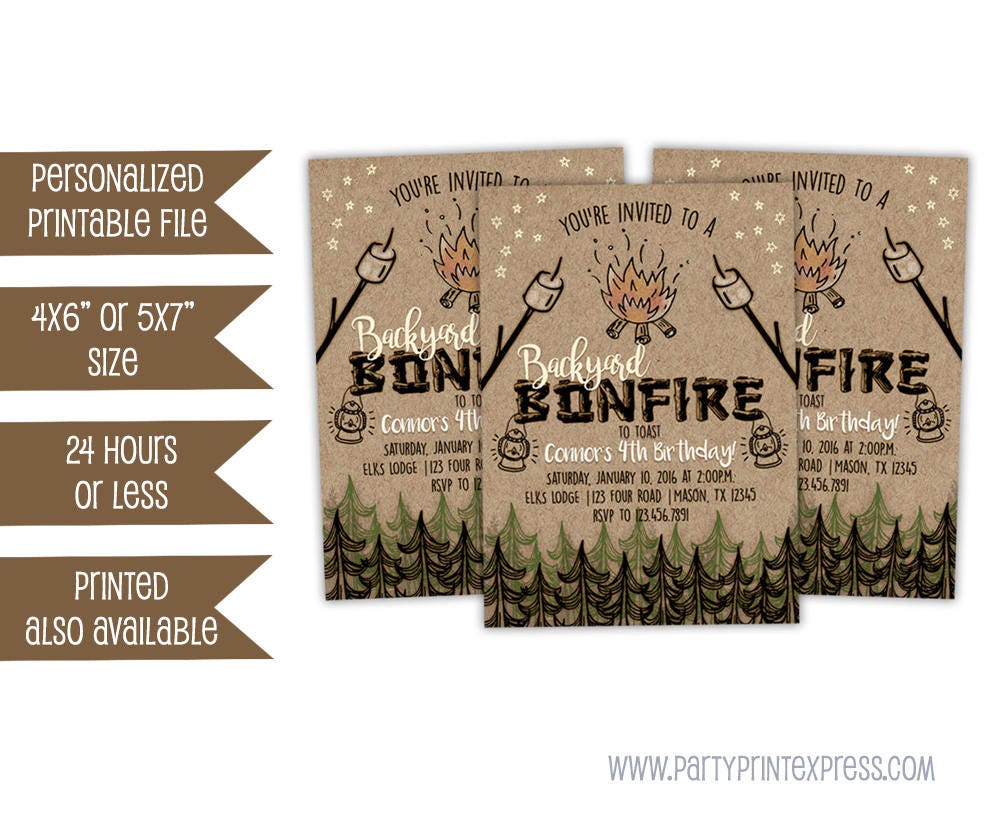 Printable Bonfire Birthday Invitation Bonfire Invitations