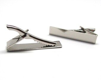 12 pcs Silver Tone Tie Bars/Clips - 41x8mm Glue Pad