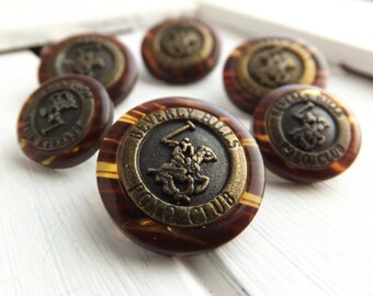 Tortoise Shell Button - Brown Plastic Shank Button - Crested Vintage Button 20mm - Jacket Buttons