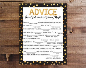Dirty Mad Lib | Bachelorette Party Game | Advice for the Bride | Wedding Madlib | Bachelorette Party | Lingerie Party | Printable Game |Gold