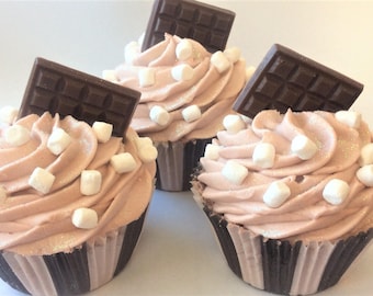 Yummy S'mores bathbomb cupcake, bath bomb, bath soak, bath bombs, cupcake party, bath desserts, fun gifts, stocking stuffers