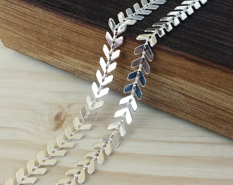 6.5mm Chevron Chain - 1 or 3 feet - Soldered Links - Silver finish - Nickel Free