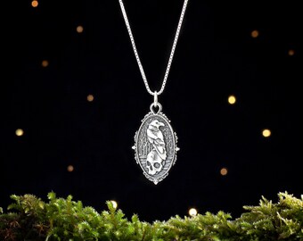 Sterling Silver Raven and Skull - (Pendant Only or Necklace)