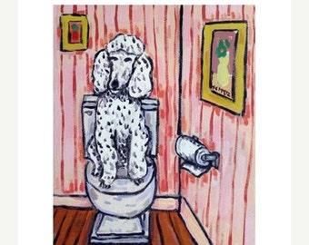 Poodle in the Bathroom Dog Art Print