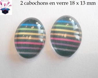 2 cabochons glass 18mm x 13mm theme stripe
