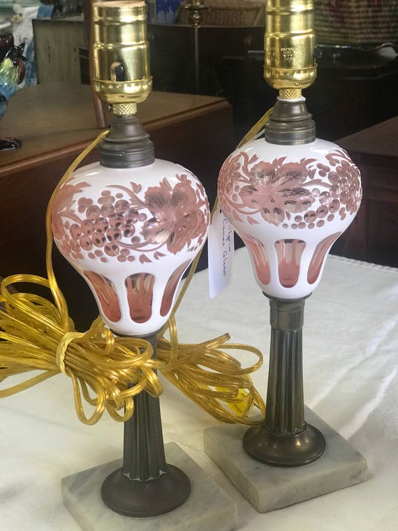 Pink glass lamps 1920's cameo glass