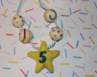 Birthday Star Felted wool Ball Necklace