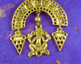 Vintage Mayan Brooch Chandelier Goddess Mexico Tribal Gold God Decorative Jewelry Indian fetish
