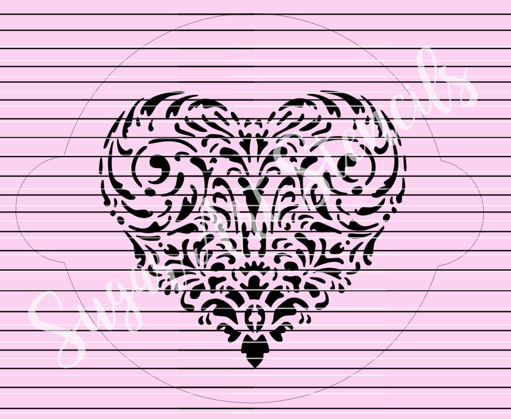 Damask Heart cake stencil SL20314