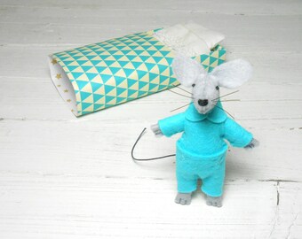 Animal plush felt mouse miniature mouse in a box stuffed animal matchbox doll geometric triangle turquoise toy for bjd kids birthday gift