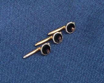 Set of Formal/tuxedo black glass or onyx shirt studs, vintage, unmarked