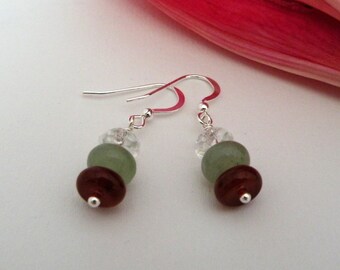 Carnelian, green aventurine and crystal quartz earrings