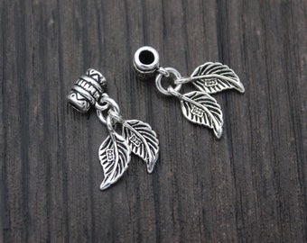2 Sterling Silver Leaf Charm,Silver Leaves Charms,Leaf pendant,Bail Charm,Bail Tube,Bail Connector