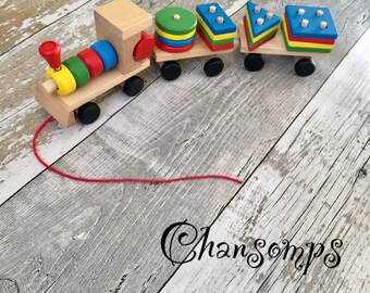Toddle Baby Wooden Stacking train, Block Toy, Fun Vehicle Toy, Block board, Game toy, wooden educational toy. CHANSOMPS
