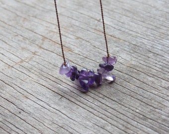 soulsilk AMETHYST chips silk necklace, February birthstone necklace, purple gemstone necklace, gemstone chips necklace