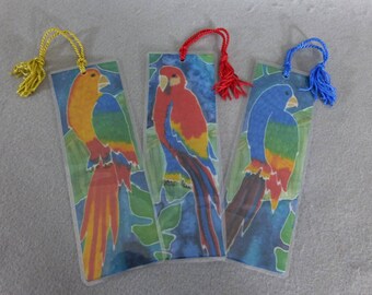 Bookmarks (set of 3) "Parrots", Silk Art Bookmarks