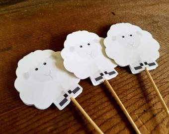Farm Birthday Party - Set of 12 Sheep Cupcake Toppers by The Birthday House