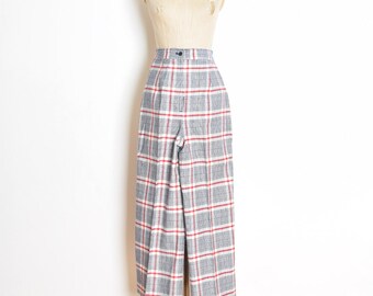 70s levis pants, vintage 70s pants, high waisted pants, wide leg pants, 70s plaid pants, 70s levis jeans, twill pants, red white blue, M