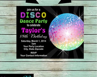 Disco Ball Dance Dancing Retro 70's Birthday Party Invitations Invites Personalized Custom ~ We Print and Mail to You