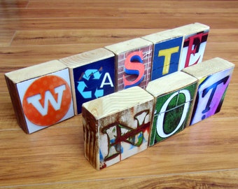 Recycled Upcycled Wood- ALPHABET Photography Blocks- spell anything you'd like- per block price